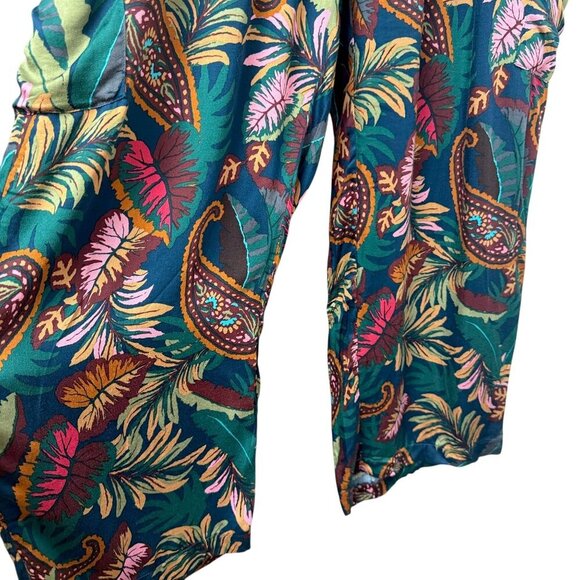 TAHARI Wide Leg Pants Plus Size 2X Green Floral Pullon Elastic Waist Cargo Rayon - Picture 7 of 11